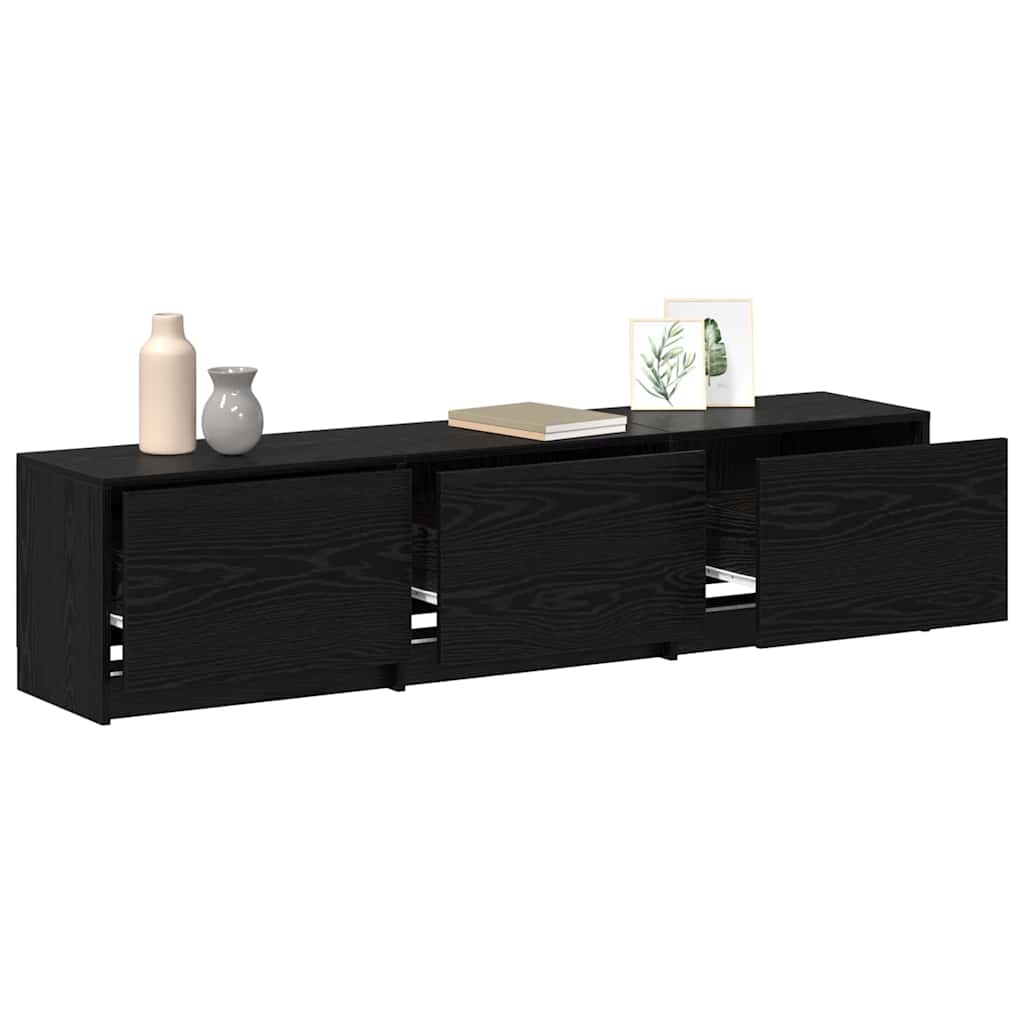 TV Cabinet with LED Black Oak 165 x 34 x 40 cm Engineered Wood