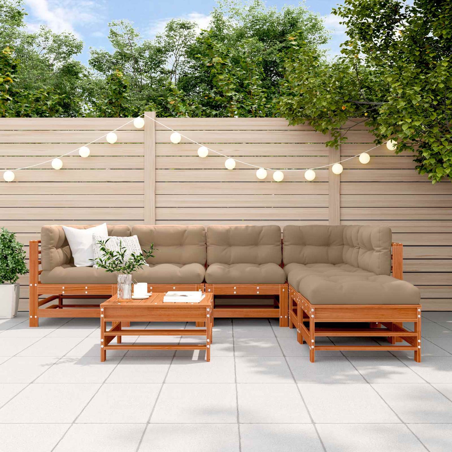 Garden Lounge Set 7 pcs Wax Brown Solid Pine Wood