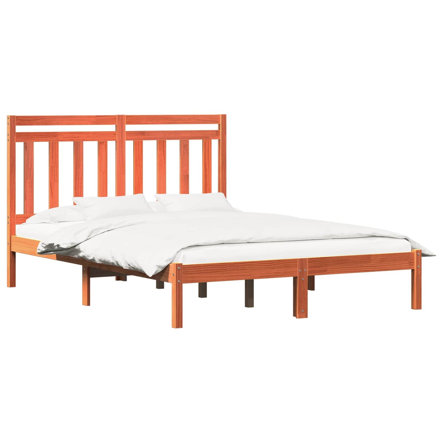 Bed Frame Wax Brown 205.5 x 145.5 x 100 cm Solid Pine Wood