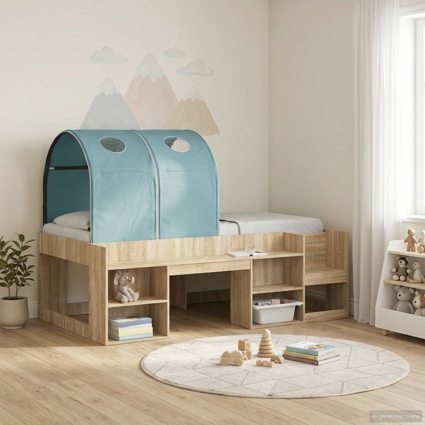 Bed Tunnel 2 pcs Light Blue 211 x 52.5 x 2 cm Polyester