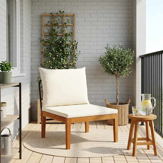 Garden Middle Sofa with Cushions Solid Acacia Wood & Rope