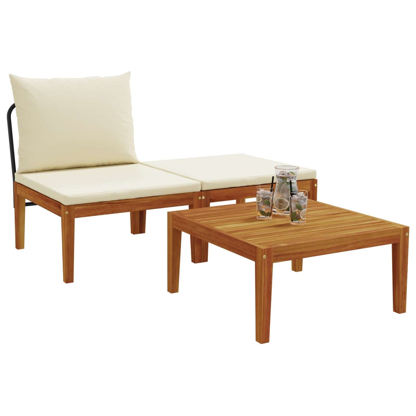 3 pcs Garden Lounge Set with Cushions Solid Acacia Wood & Rope