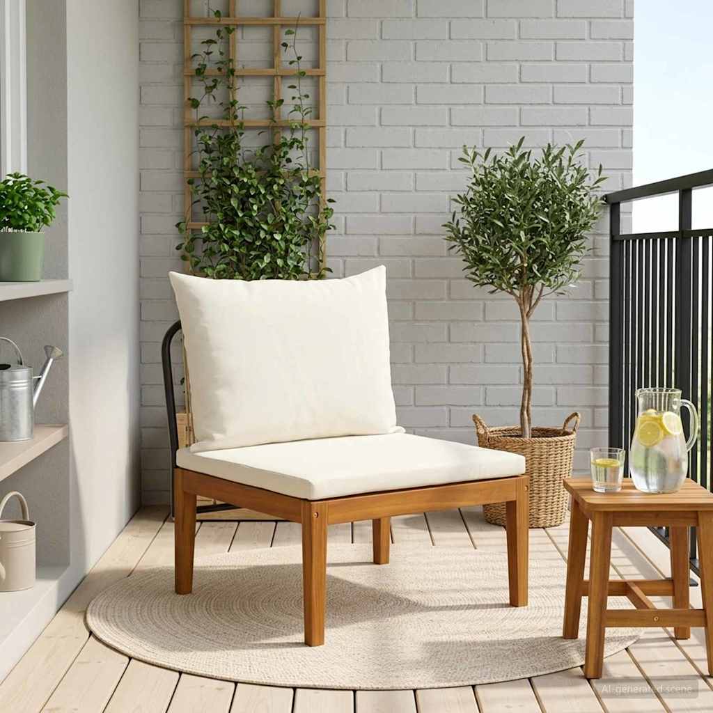 Garden Middle Sofa with Cushions Solid Acacia Wood & Rope