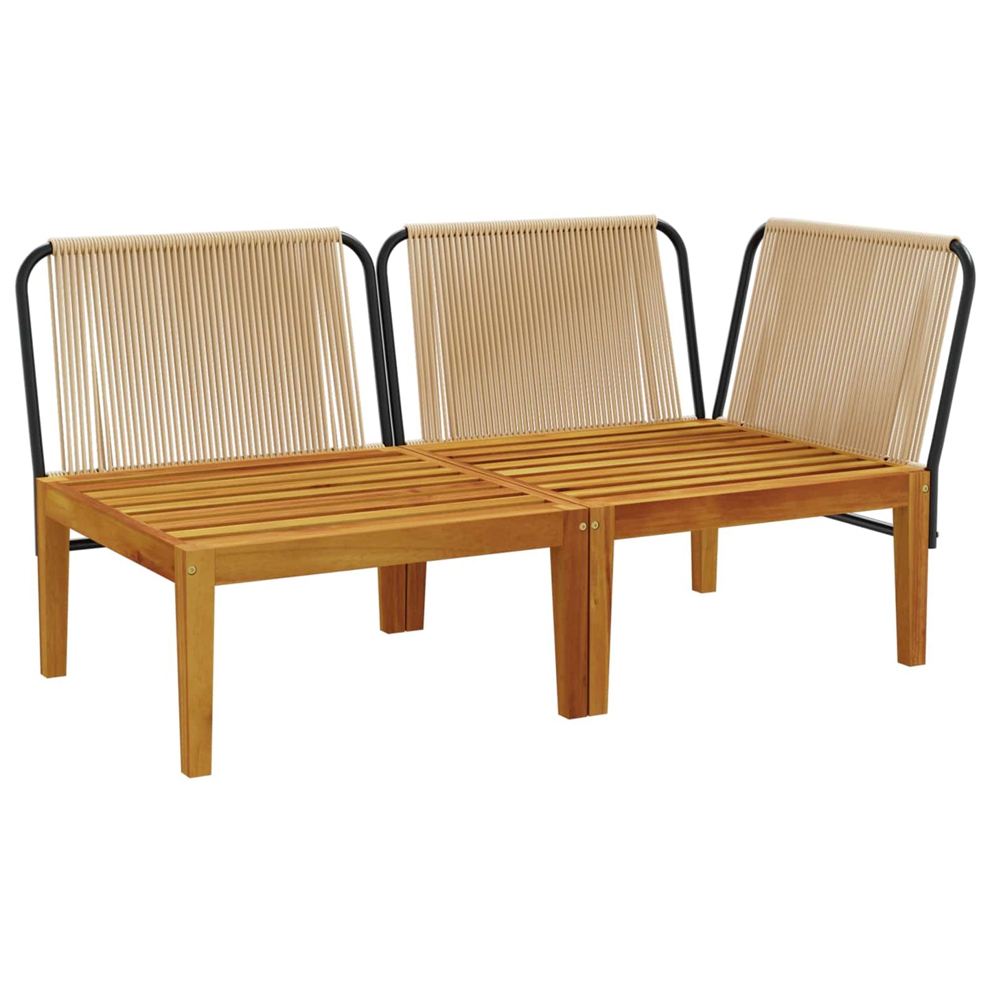 2 pcs Garden Lounge Set with Cushions Solid Acacia Wood & Rope