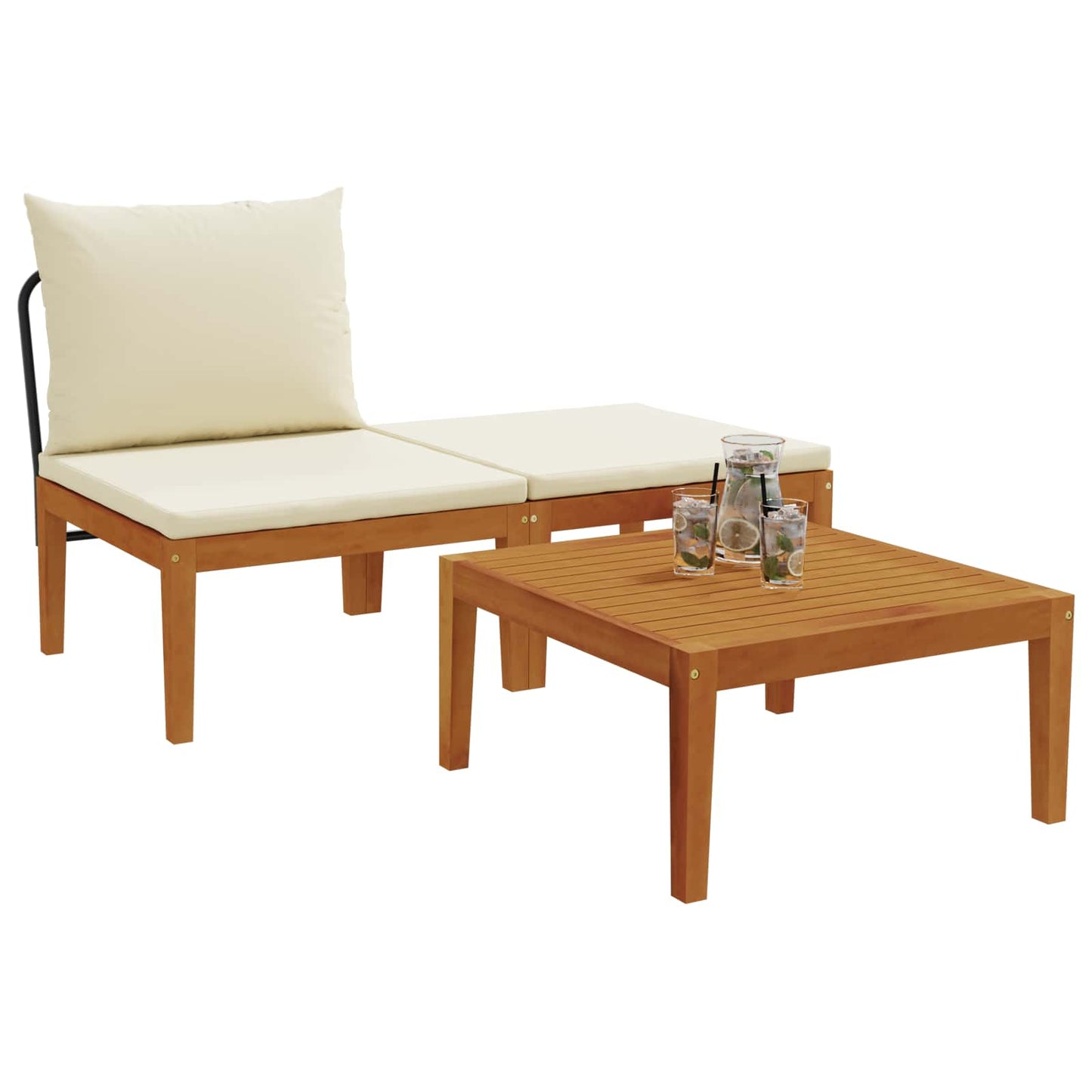 3 pcs Garden Lounge Set with Cushions Solid Acacia Wood & Rope