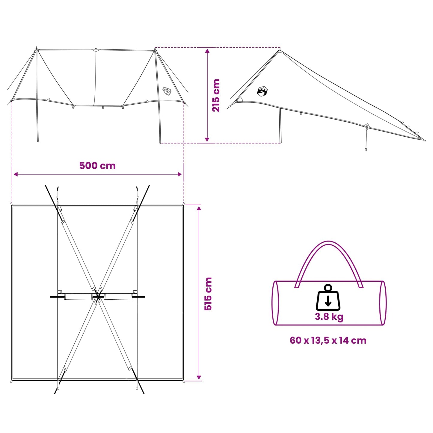 Vehicle Awning Green 518 x 580 x 215 cm Polyester and Steel