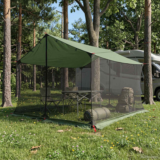 Camping Tarp with Mesh Walls 340 x 260 x 220 cm Green
