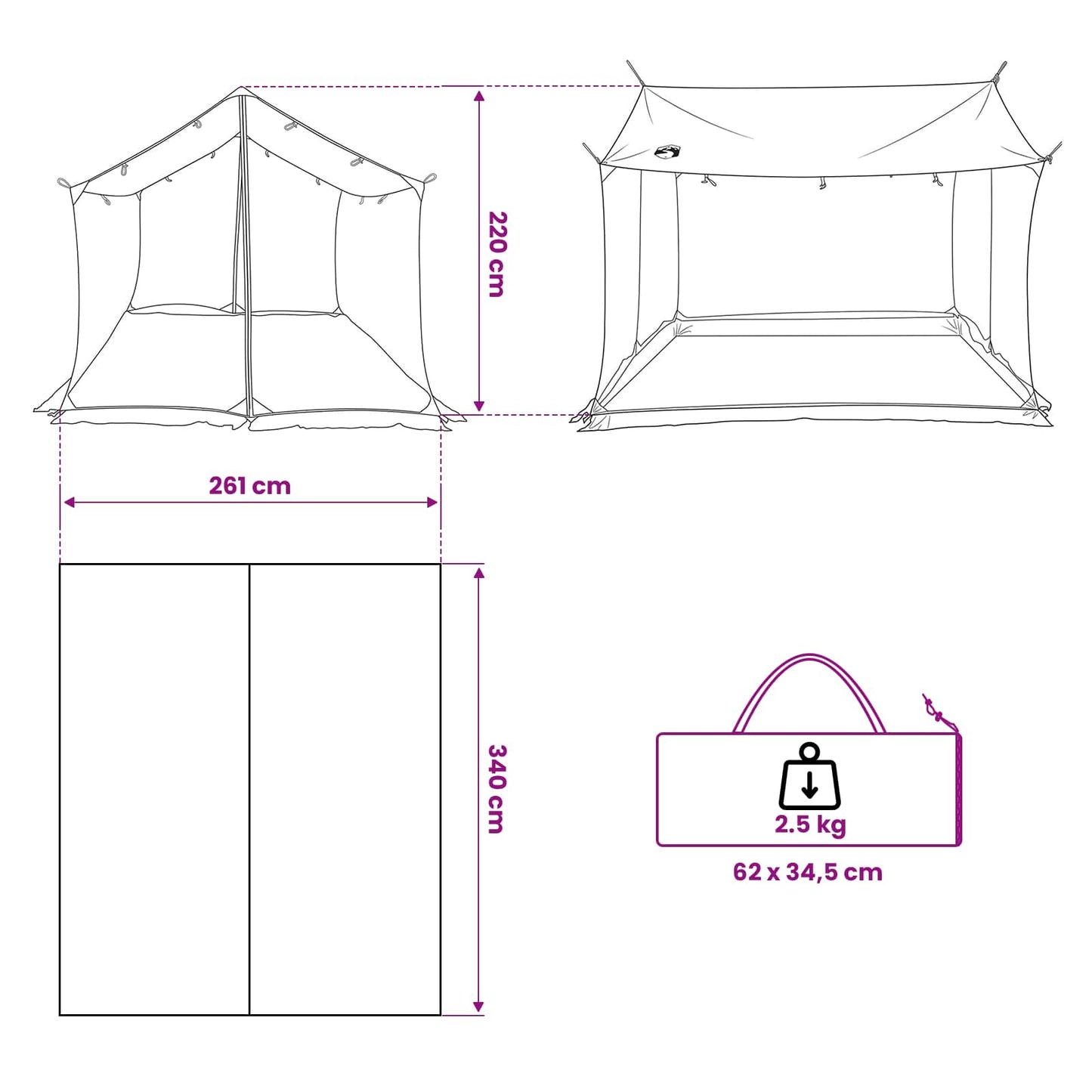 Camping Tarp with Mesh Walls Blue 340 x 260 x 220 cm