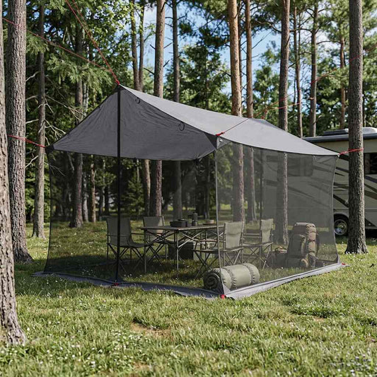 Camping Tarp with Mesh Walls 340 x 260 x 220 cm Grey and Orange