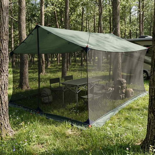 Camping Tarp with Mesh Walls 340 x 260 x 220 cm Army Green