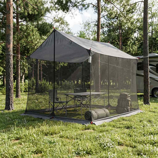 Camping Tarp with Mesh Walls 270 x 210 x 210 cm Grey and Orange