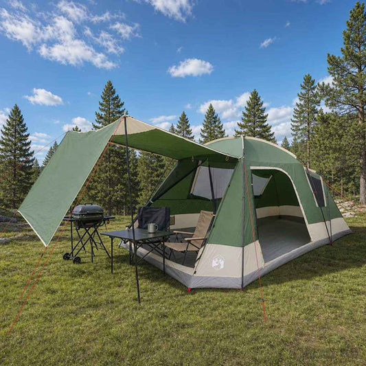 Cabin Tent with Roof Green 12-Person Polyester and Steel