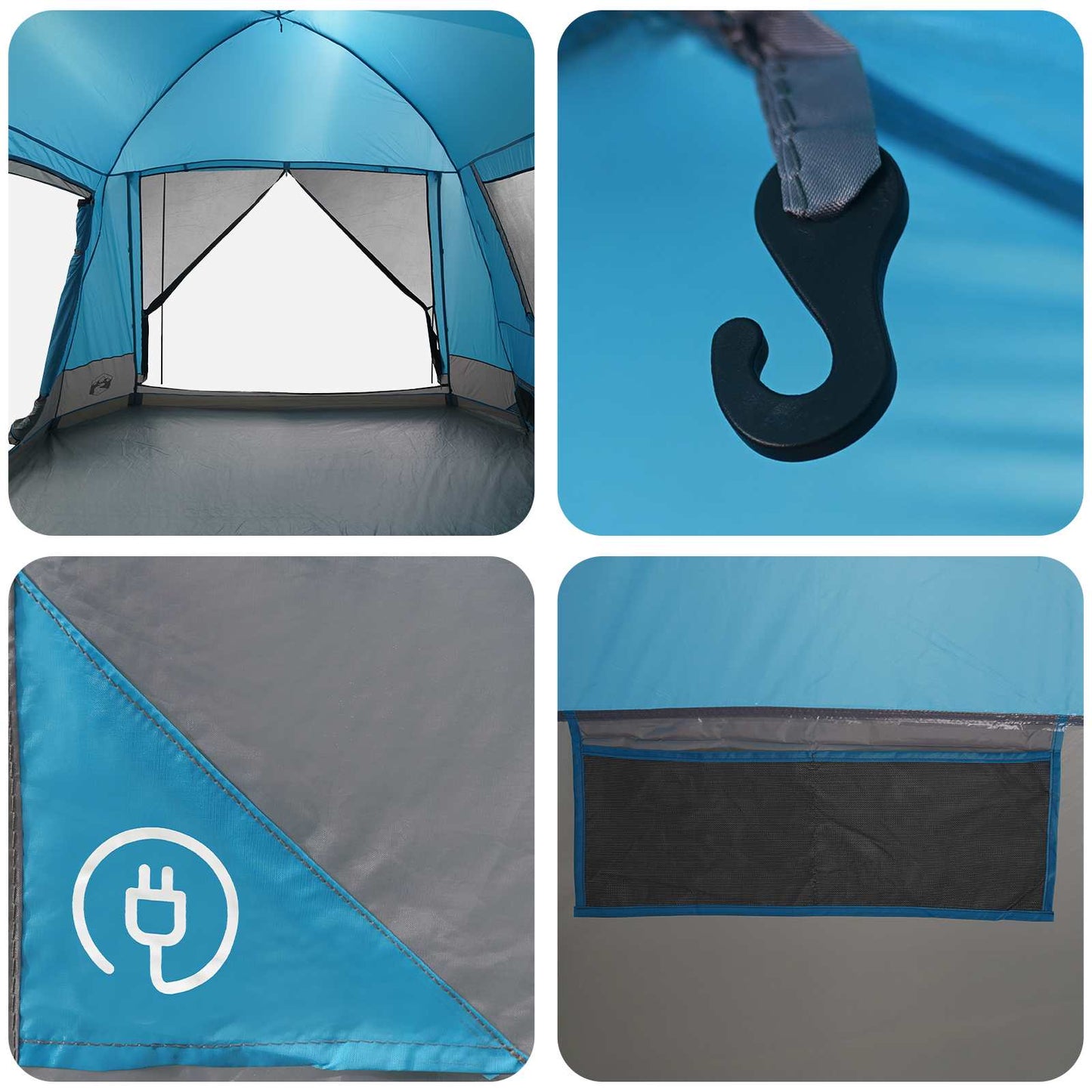 Cabin Tent with Roof Blue 12-Person Polyester and Steel
