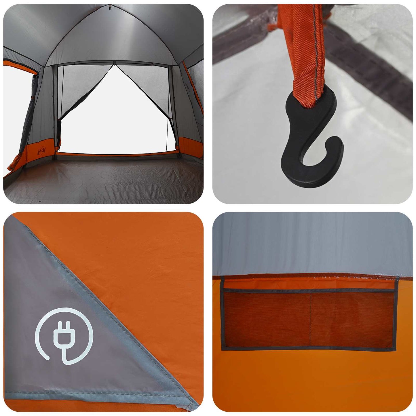 Cabin Tent Grey and Orange 12-Person Polyester and Steel