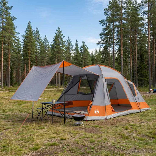 Cabin Tent Grey and Orange 12-Person Polyester and Steel