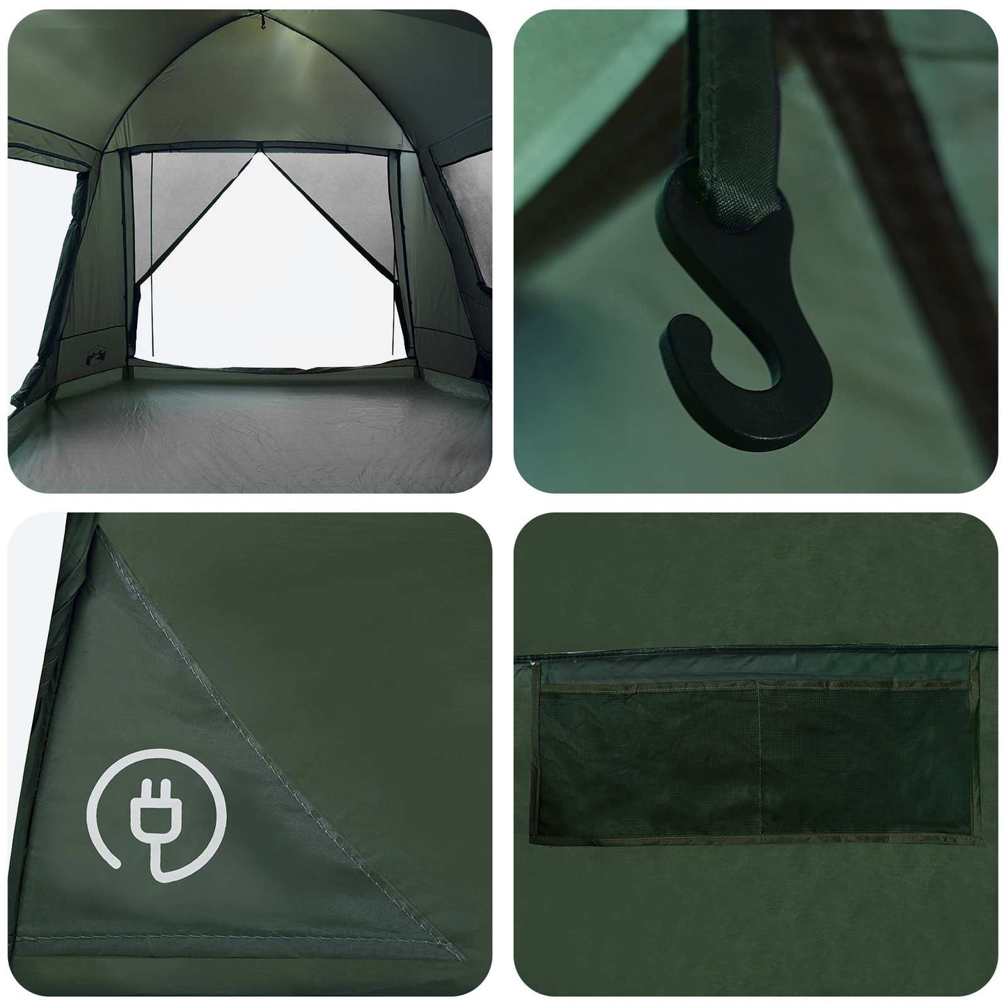 Cabin Tent with Roof Army green 12-Person Polyester and Steel