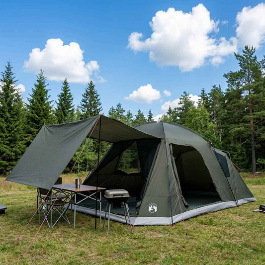 Cabin Tent with Roof Army green 12-Person Polyester and Steel