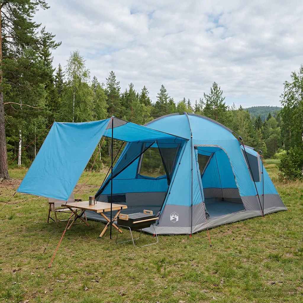 Cabin Tent with Roof Blue 8-Person Polyester and Steel
