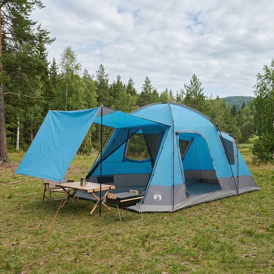 Cabin Tent with Roof Blue 8-Person Polyester and Steel