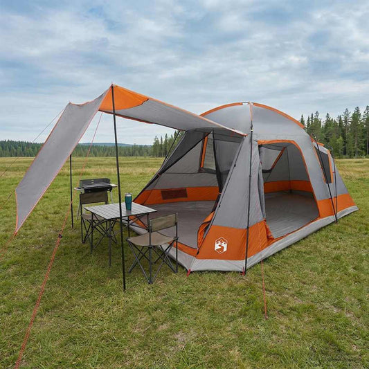 Cabin Tent Grey and Orange 8-Person Polyester and Steel
