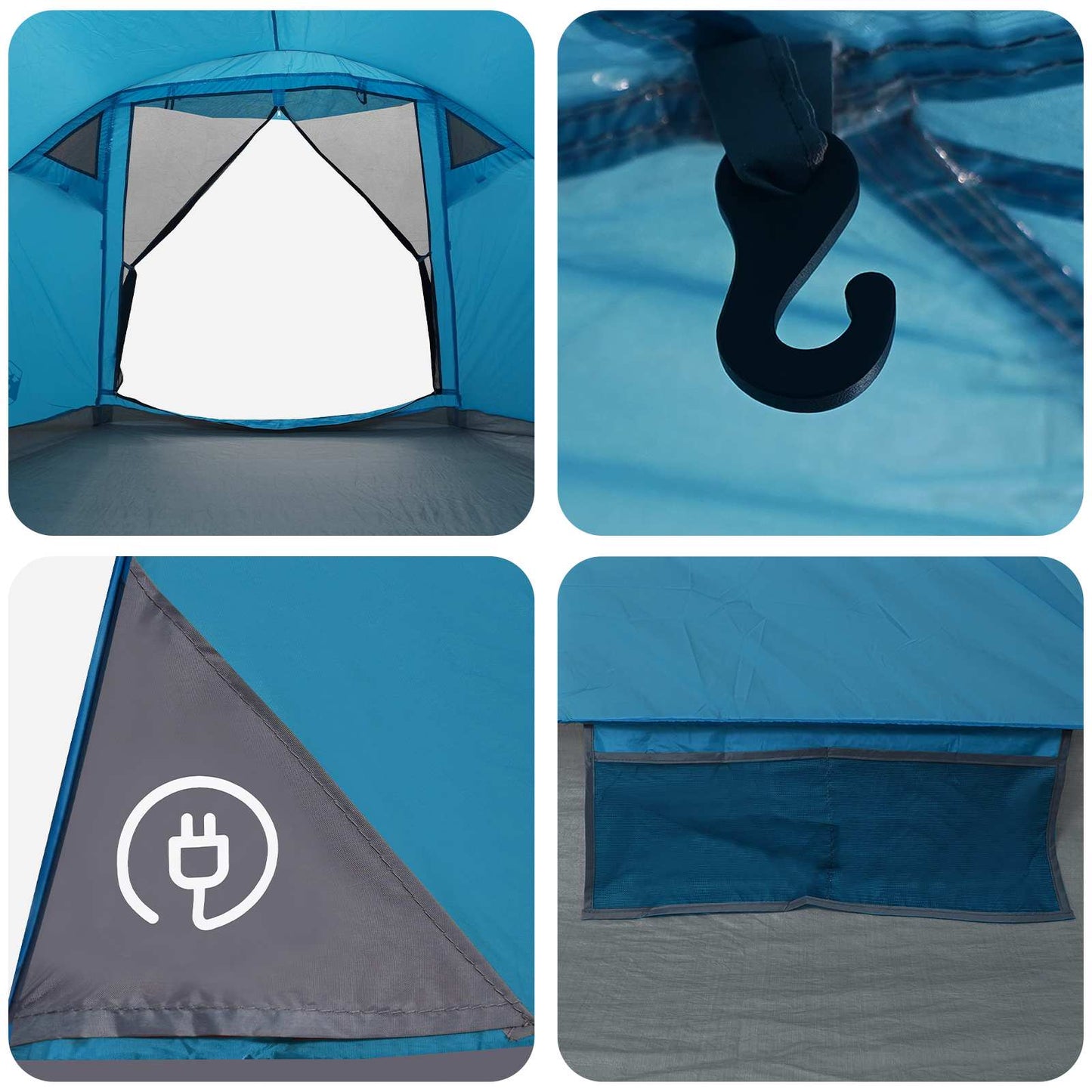 Cabin Tent with Roof Blue 4-Person Polyester and Steel