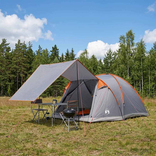 Cabin Tent Grey and Orange 4-Person Polyester and Steel