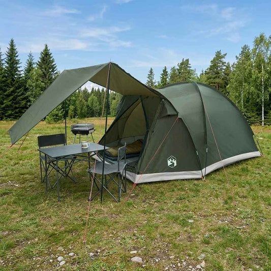 Cabin Tent with Roof Army green 4-Person Polyester and Steel