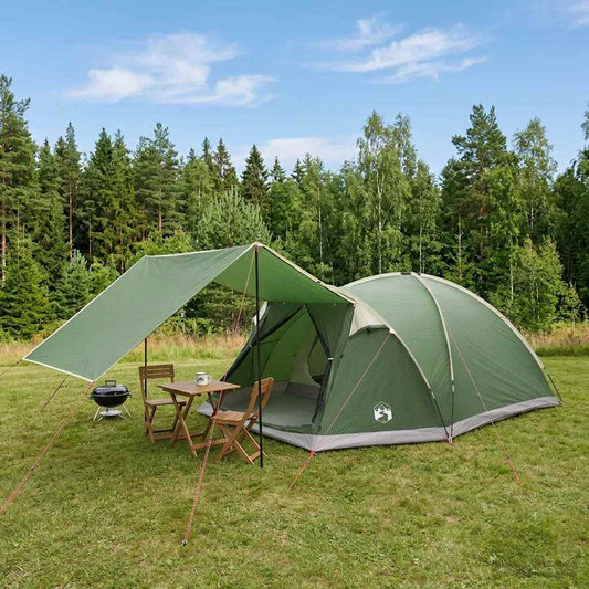 Cabin Tent with Roof Green 6-Person Polyester and Steel