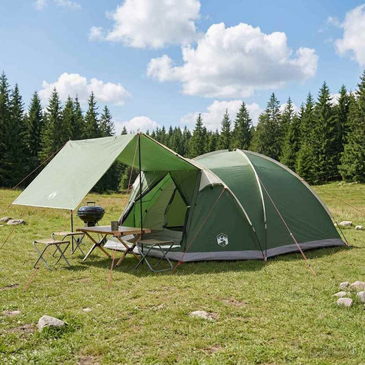 Cabin Tent with Roof Green 8-Person Polyester and Steel