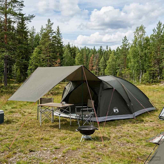 Cabin Tent with Roof Army green 8-Person Polyester and Steel