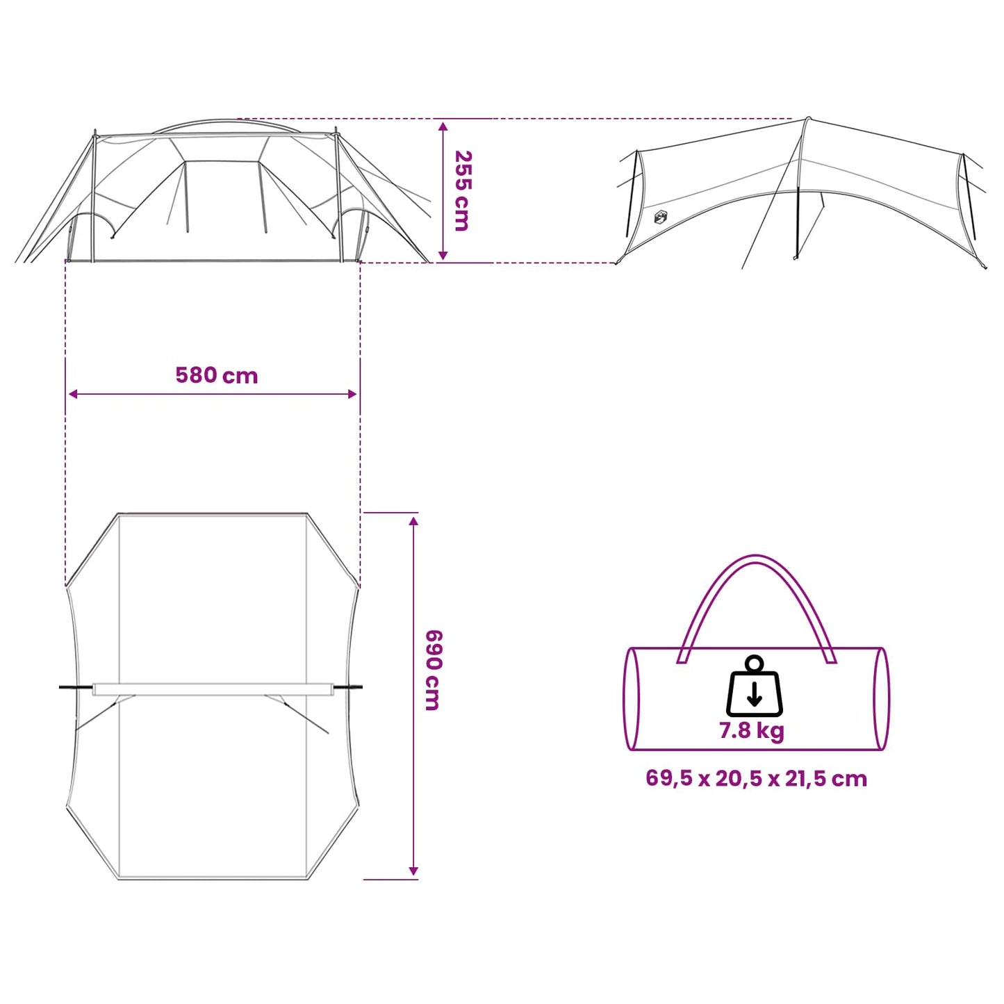 Camping Tarp Water-resistant Grey and Orange 695 x 580 x 200 cm