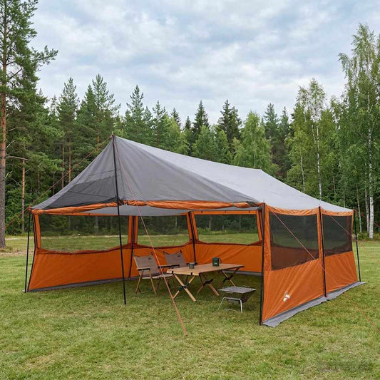 Family Tent with Roof Grey and Orange 600 x 400 x 268 cm