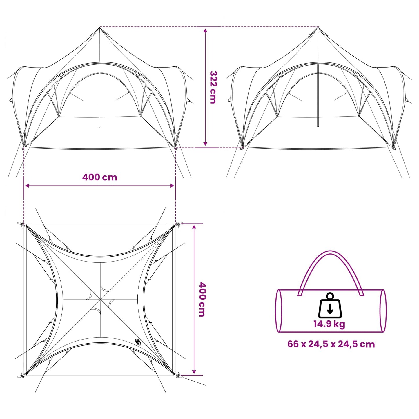 Party Tent Army green 400 x 400 x 320 cm Polyester and Steel