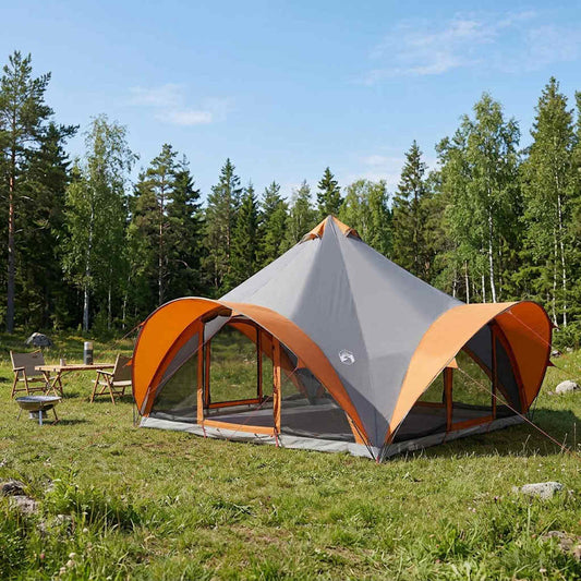 Tipi Tent Grey and Orange 18-Person Polyester and Steel