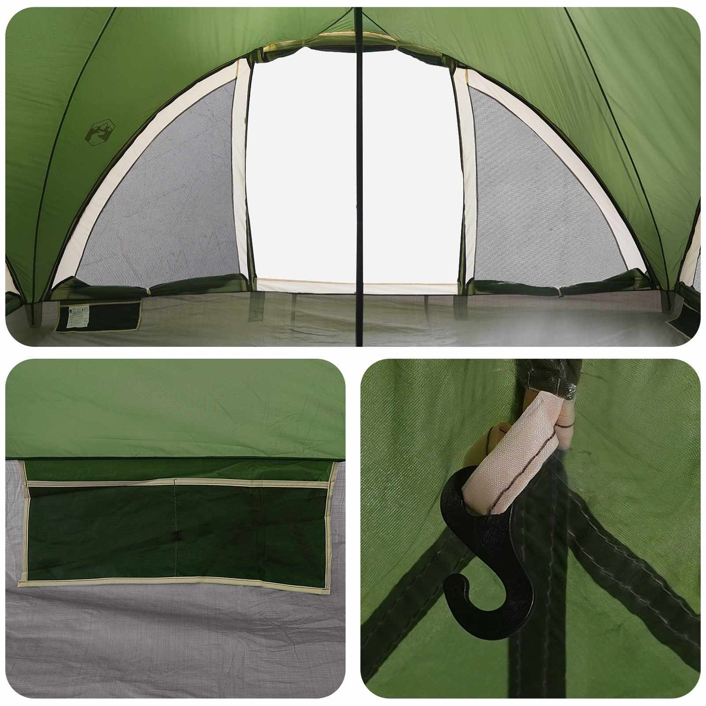 Tipi Tent with Roof Green 6-Person Polyester and Steel