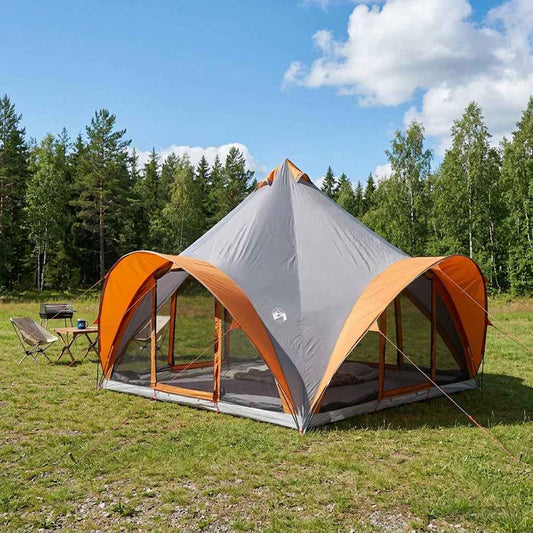 Tipi Tent Grey and Orange 6-Person Polyester and Steel
