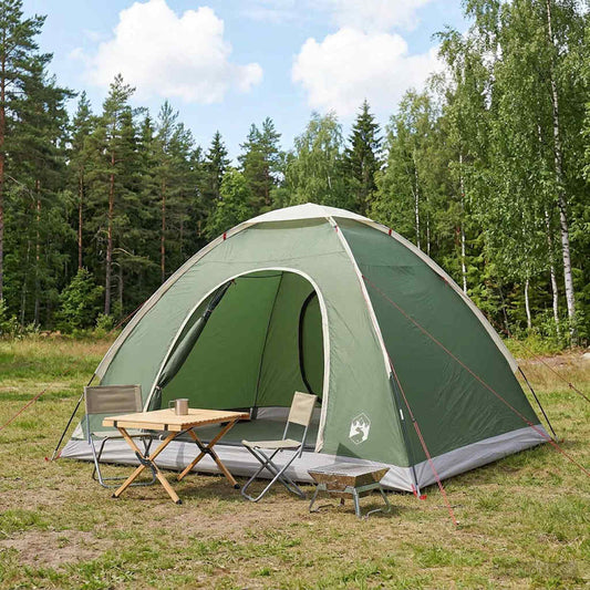 Camping Tent 4-Person Green 185T Polyester with PU coating