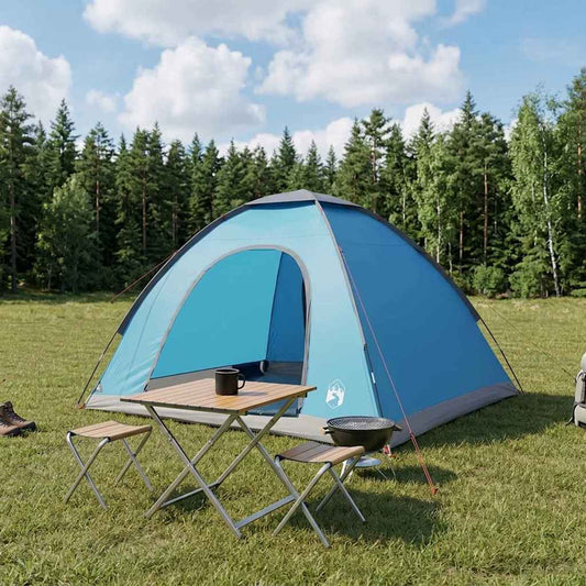 Camping Tent 4-Person Blue 185T Polyester with PU coating