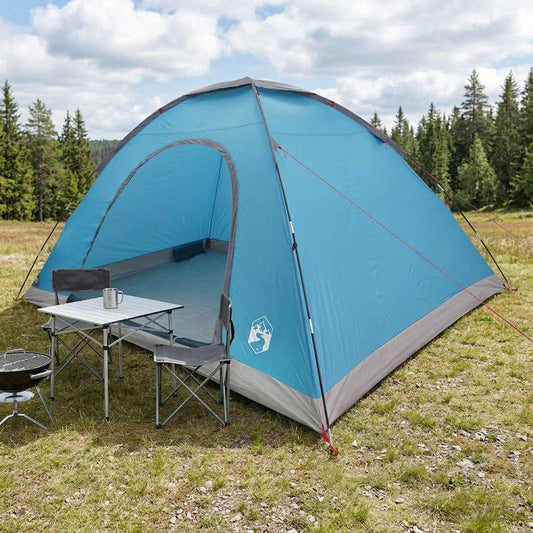 Camping Tent 6-Person Blue 185T Polyester with PU coating