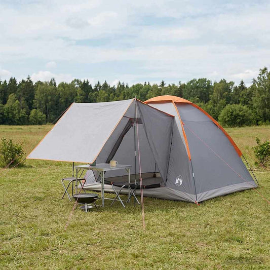 Camping Tent 4-Person Grey and Orange Polyester and Steel
