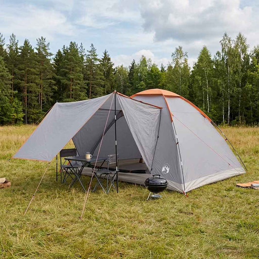 Camping Tent 6-Person Grey and Orange Polyester and Steel