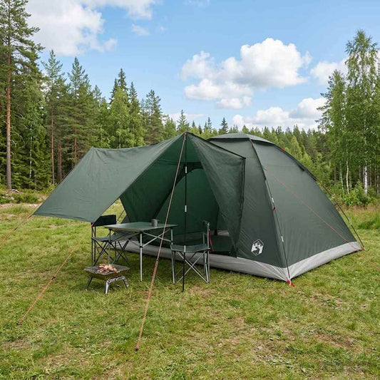 Camping Tent 6-Person Army Green Polyester and Steel