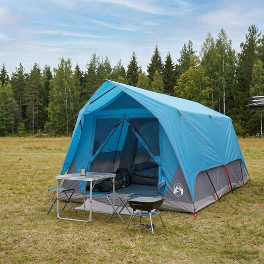 Tunnel Tent with Roof Blue 10-Person Polyester and Steel