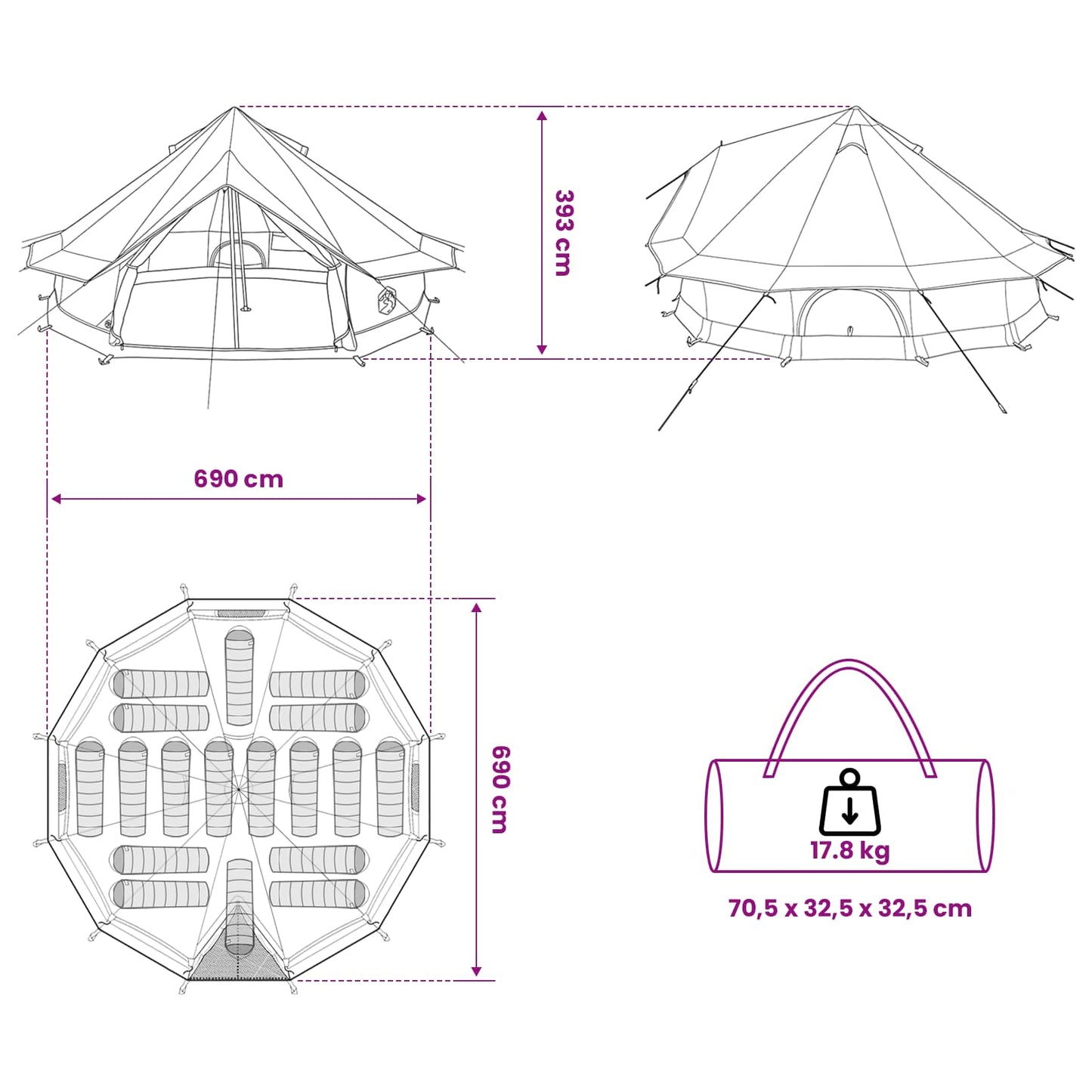Tipi Tent with Roof Grey and Orange 700 x 700 x 395 cm