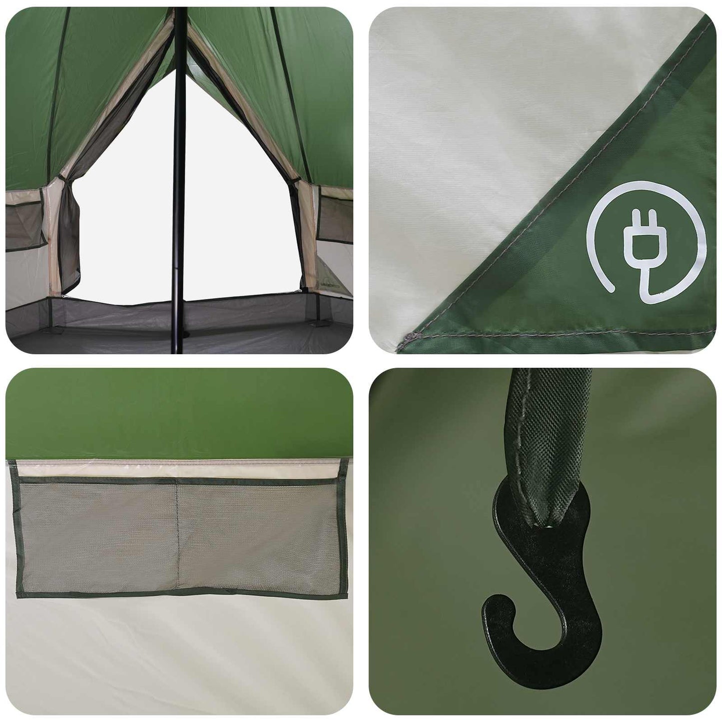 Tipi Tent with Roof Green 250 x 250 cm Polyester and Steel