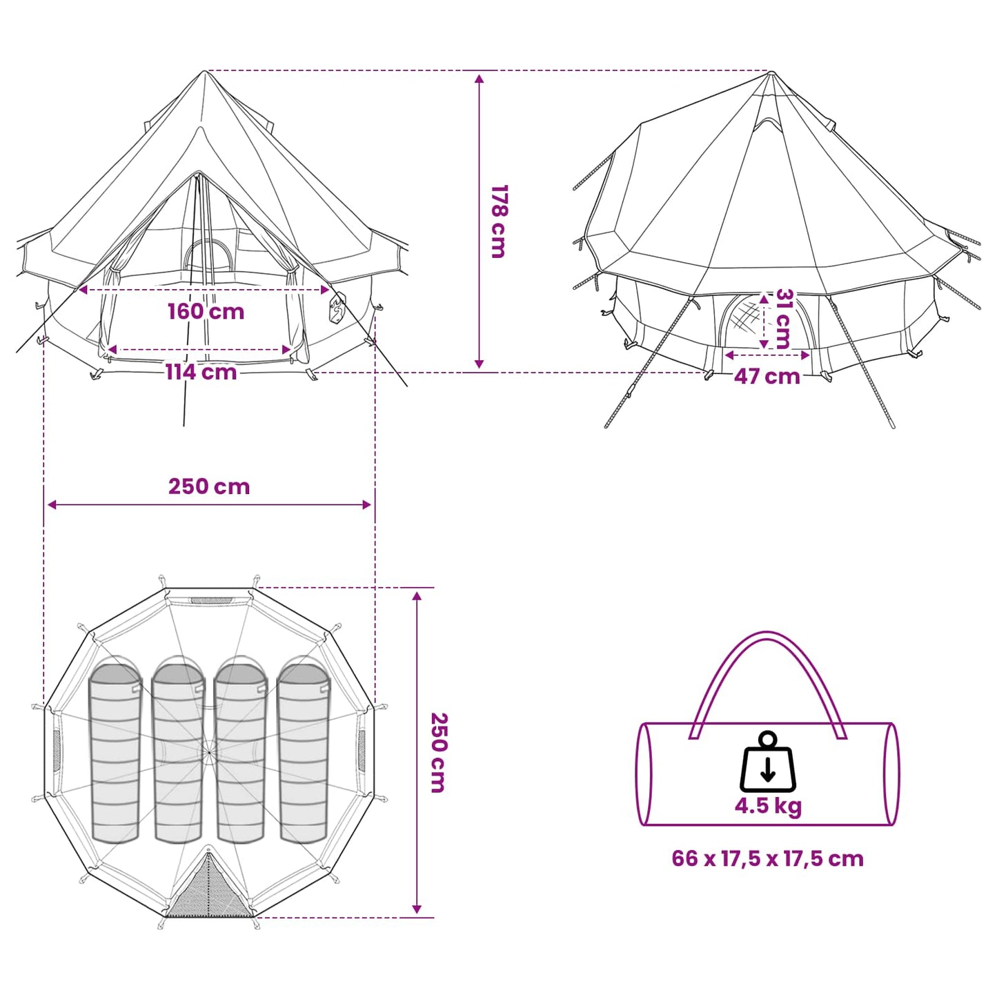 Tipi Tent with Roof Green 250 x 250 cm Polyester and Steel