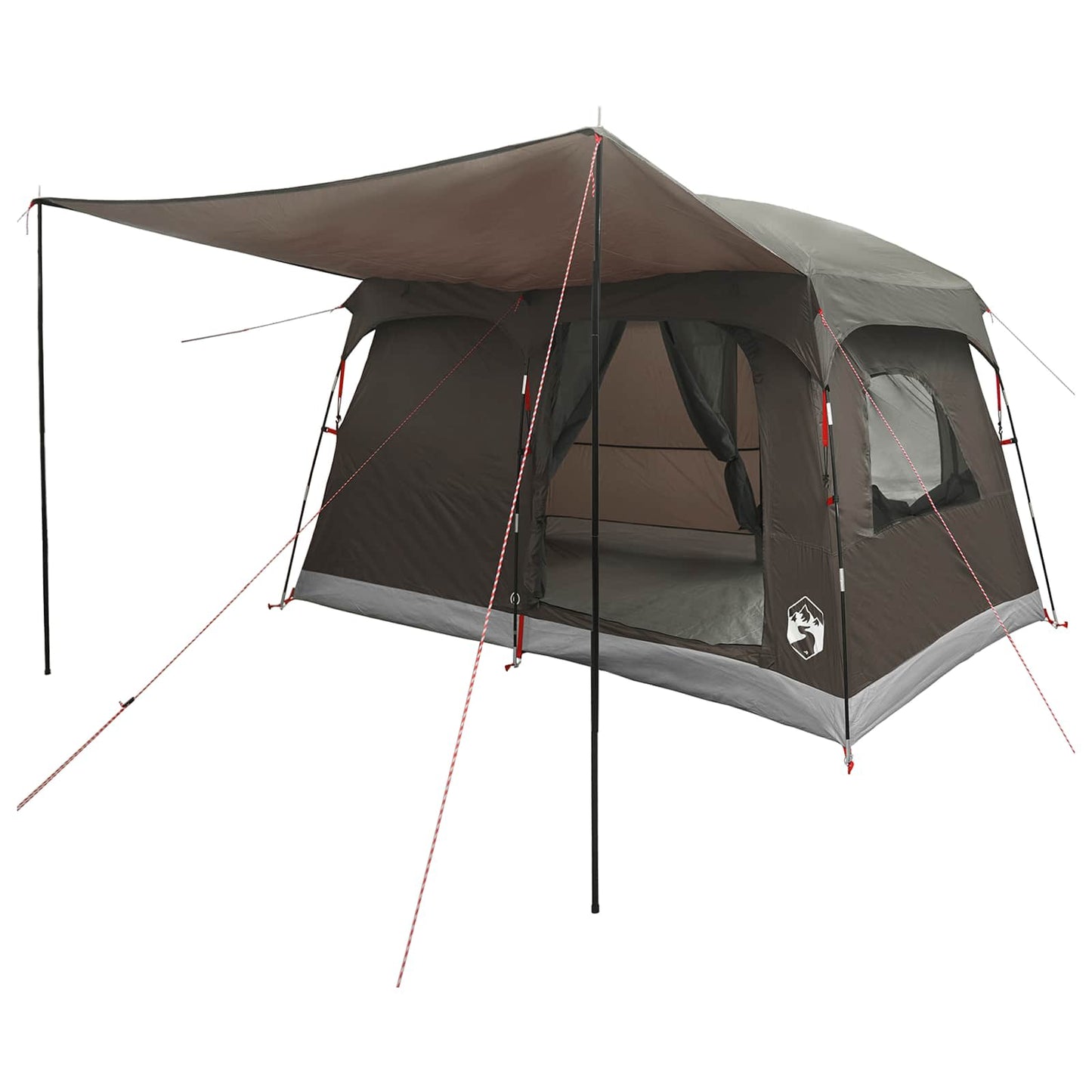 Family Tent with Roof Brown Grey 380 x 260 x 190 cm Polyester