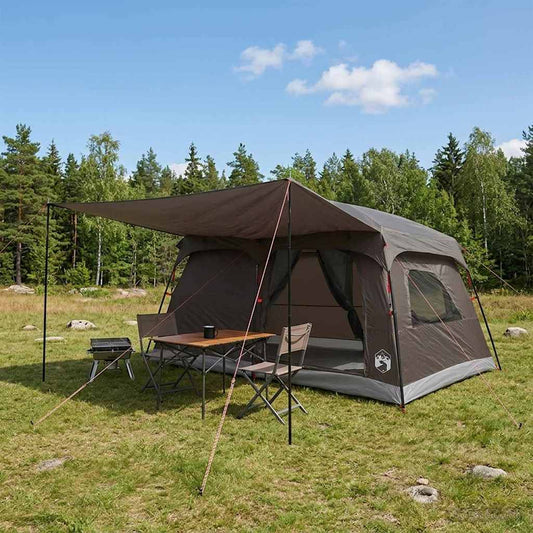 Family Tent 10-Person Brown Grey Polyester and Steel