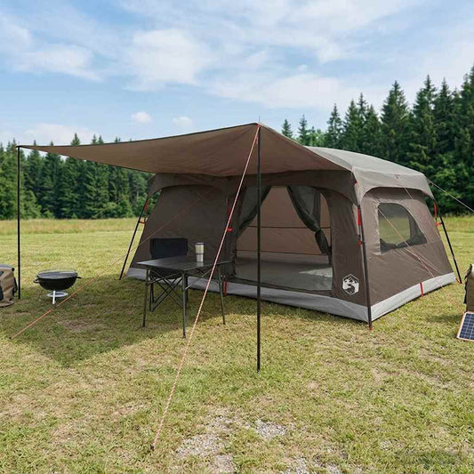 Family Tent 14-Person Brown Grey Polyester and Steel