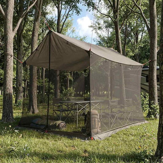 Camping Tarp with Mesh Walls 270 x 210 x 210 cm Brown Grey